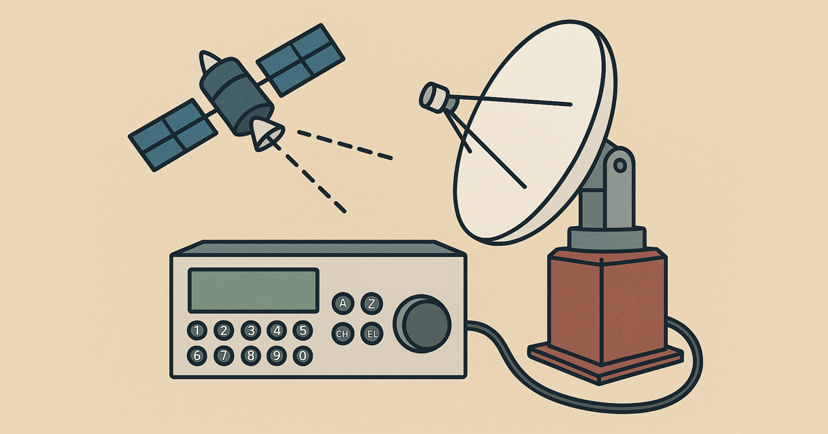 Satellite dish with rotor and controller